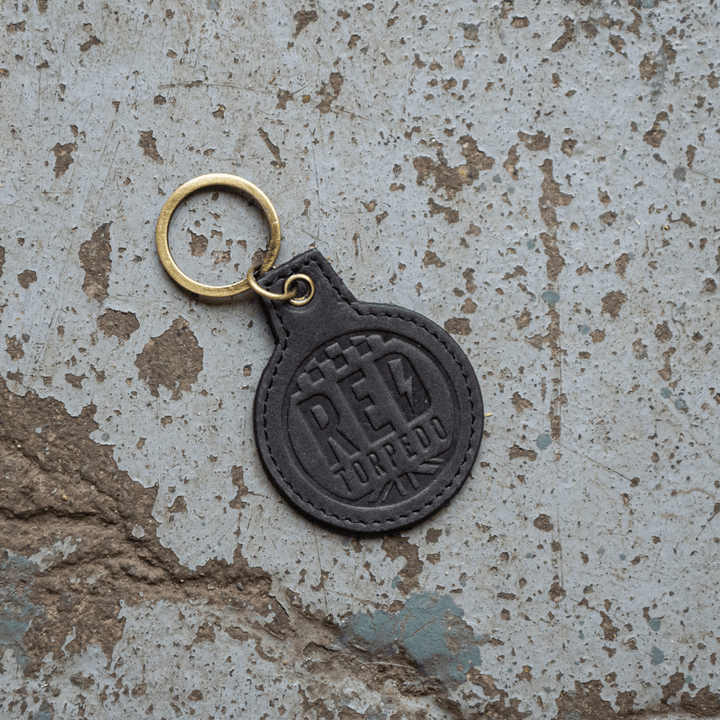 Red Torpedo Logo Black Leather Keyring - Red Torpedo