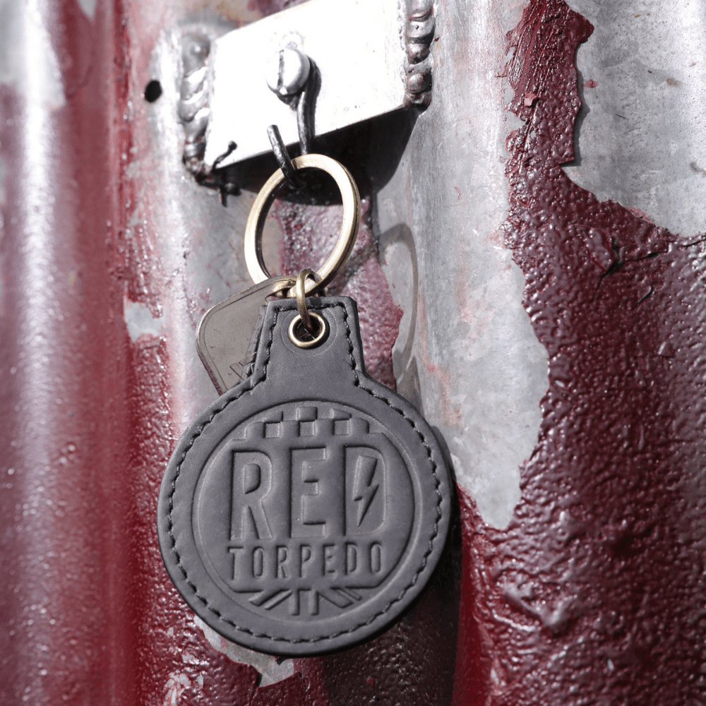 Red Torpedo Logo Black Leather Keyring - Red Torpedo