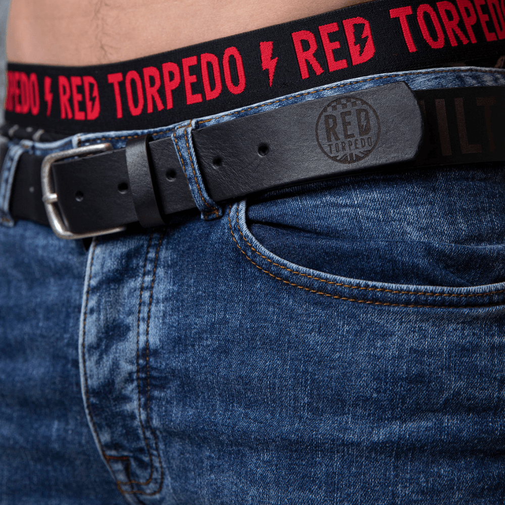 Red Torpedo Black Leather Belt - Red Torpedo