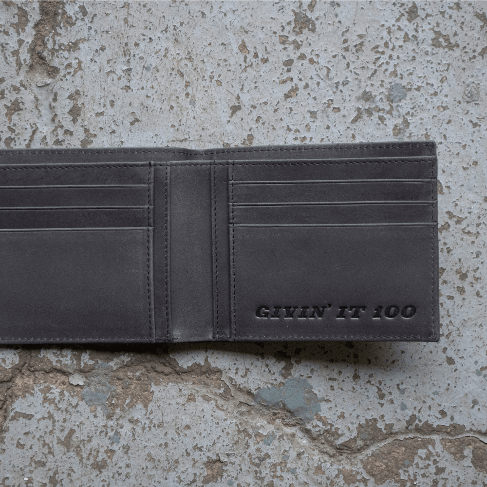Ton Up Clothing 'Givin it 100' Black Leather Wallet - Ton Up Clothing