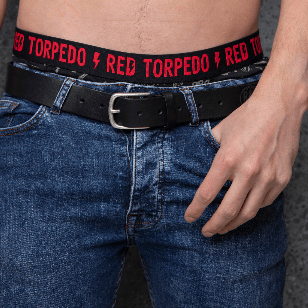 Red Torpedo Black Leather Belt - Red Torpedo