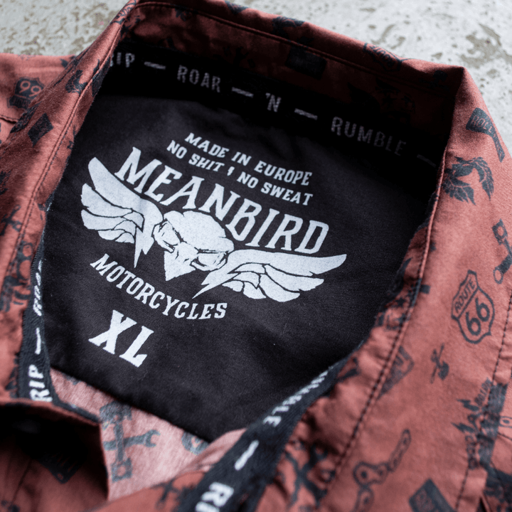 Mean Bird Motorcycles 'Live Fast' (Mens) Short Sleeve Shirt - Red Torpedo