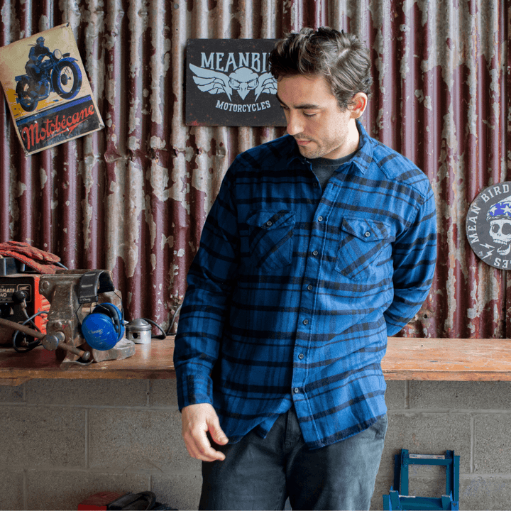 Mean Bird Motorcycles 'Roll Free' (Mens) Long Sleeve Check Shirt - Red Torpedo