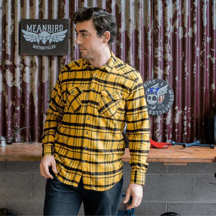 Mean Bird Motorcycles 'Roll Free' (Mens) Long Sleeve Check Shirt - Red Torpedo