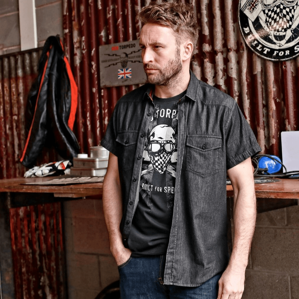 Red Torpedo Speed Punk Black Denim (Mens) S/S Shirt - Red Torpedo