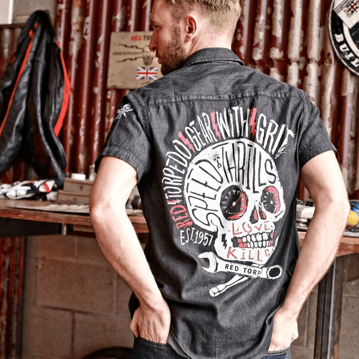 Red Torpedo Speed Punk Black Denim (Mens) S/S Shirt - Red Torpedo