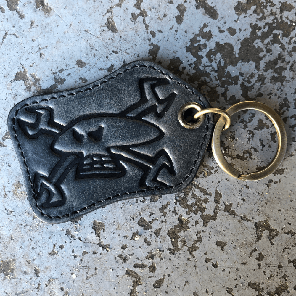 Red Torpedo Guy Martin Spannerskull Black Leather Keyring - Red Torpedo