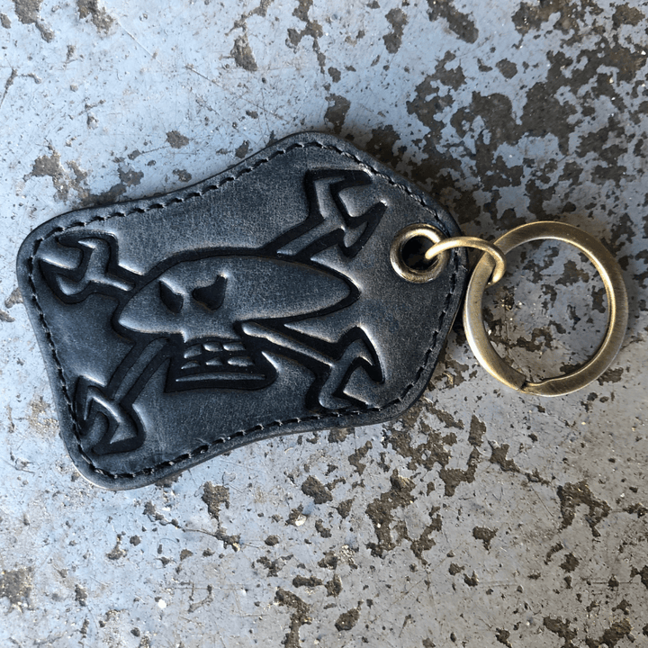Red Torpedo Guy Martin Spannerskull Black Leather Keyring - Red Torpedo