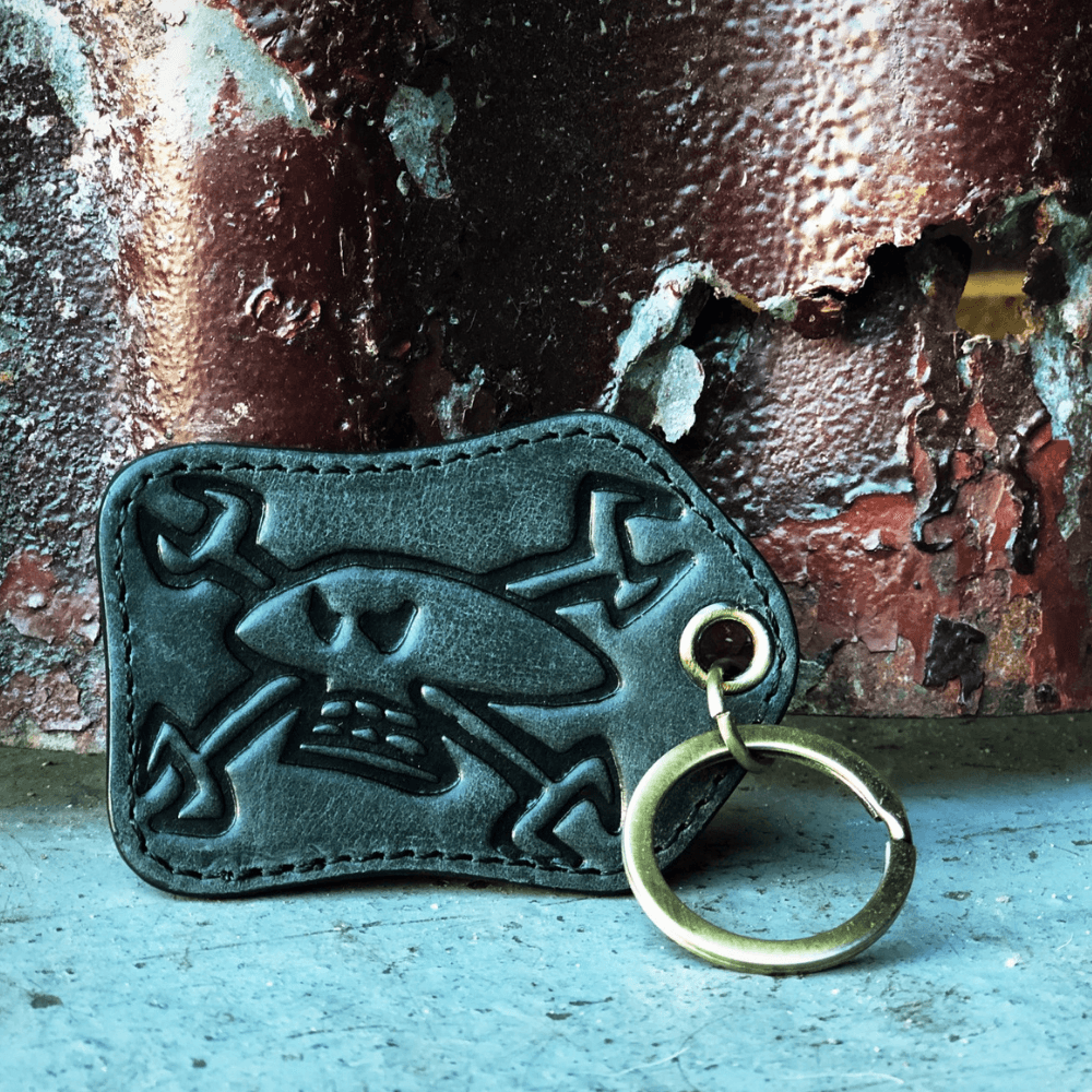 Red Torpedo Guy Martin Spannerskull Black Leather Keyring - Red Torpedo