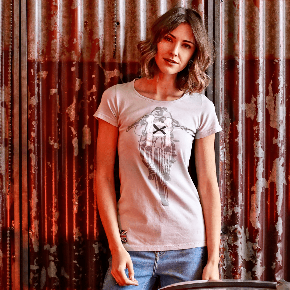 Glemseck Cafe 101 (Ladies) Grey T-Shirt - Red Torpedo
