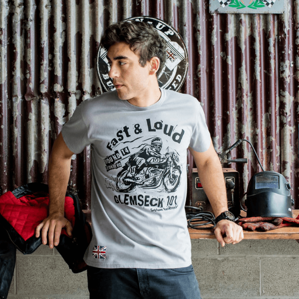 Glemseck Fast n Loud (mens) Titanium Grey T-Shirt - Red Torpedo