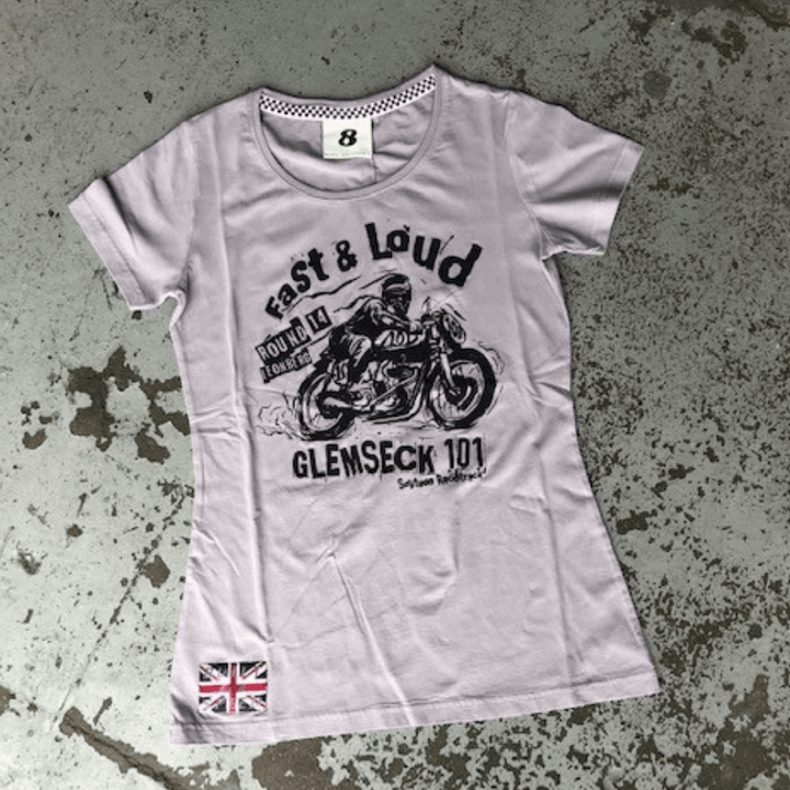 Glemseck Fast n Loud (Ladies) Titanium Grey T-Shirt - Red Torpedo