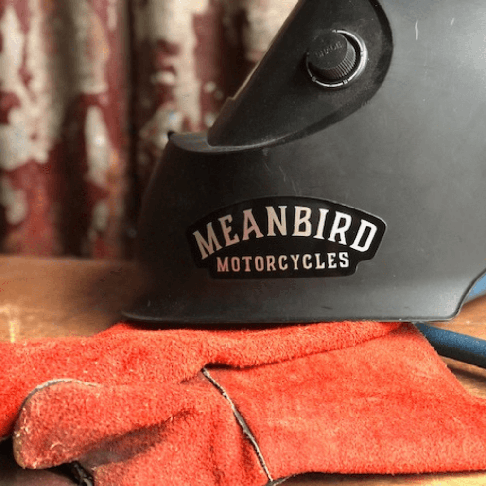 Mean Bird Motorcycles 'Plate' Black/Aluminium Vinyl Sticker - Red Torpedo