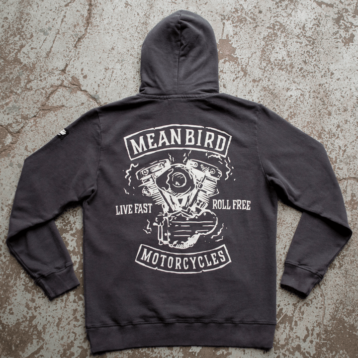 Mean Bird Motorcycles 'Mean Machine' (Mens) Black Hoodie - Red Torpedo