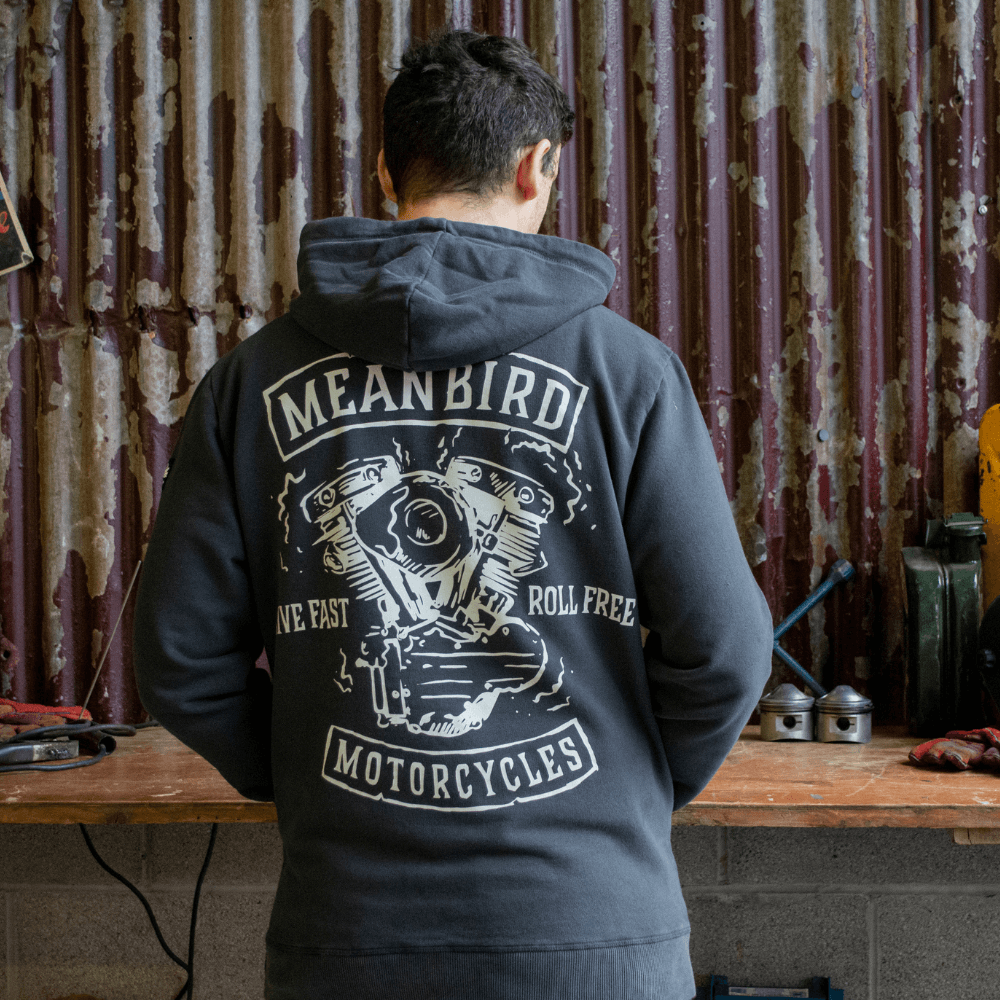 Mean Bird Motorcycles 'Mean Machine' (Mens) Black Hoodie - Red Torpedo