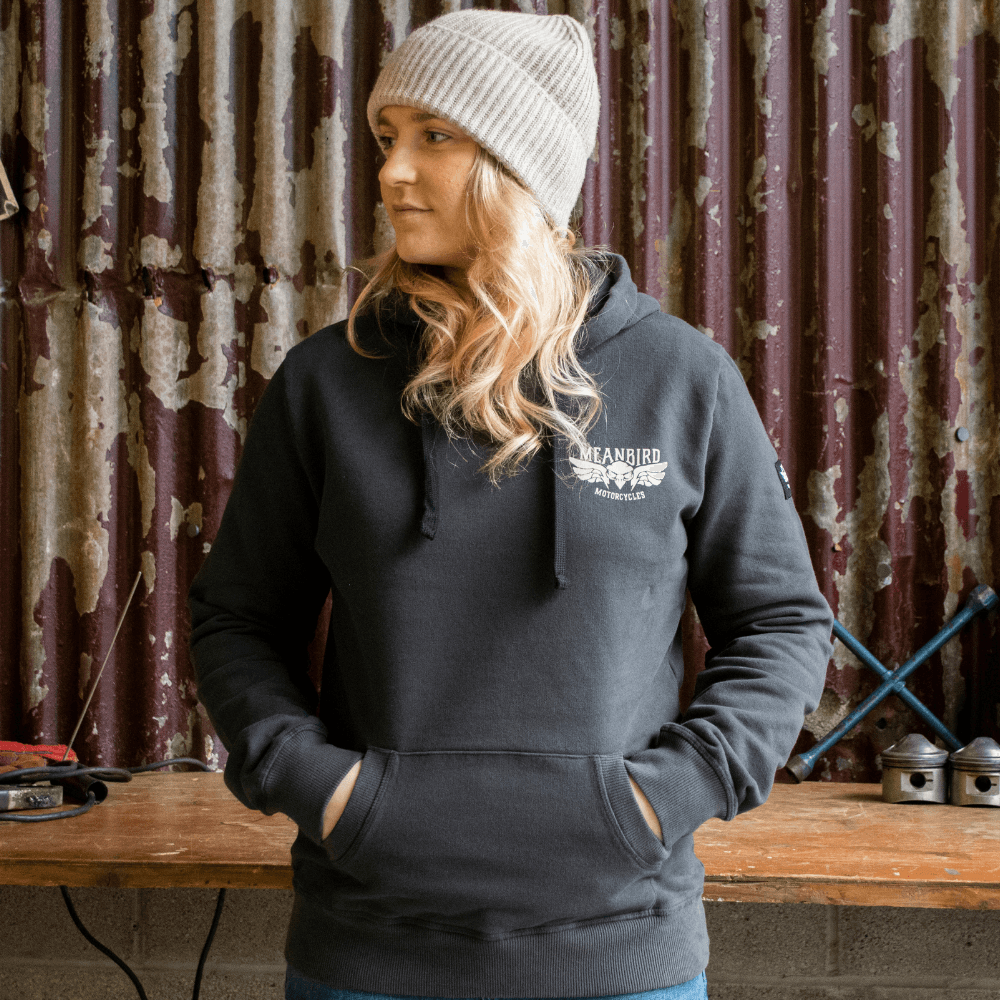 Mean Bird Motorcycles 'Mean Machine' (Ladies) Black Hoodie - Red Torpedo