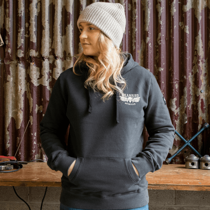 Mean Bird Motorcycles 'Mean Machine' (Ladies) Black Hoodie - Red Torpedo