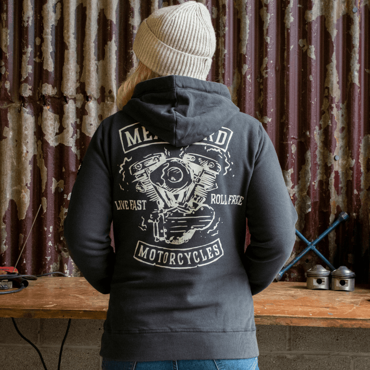 Mean Bird Motorcycles 'Mean Machine' (Ladies) Black Hoodie - Red Torpedo