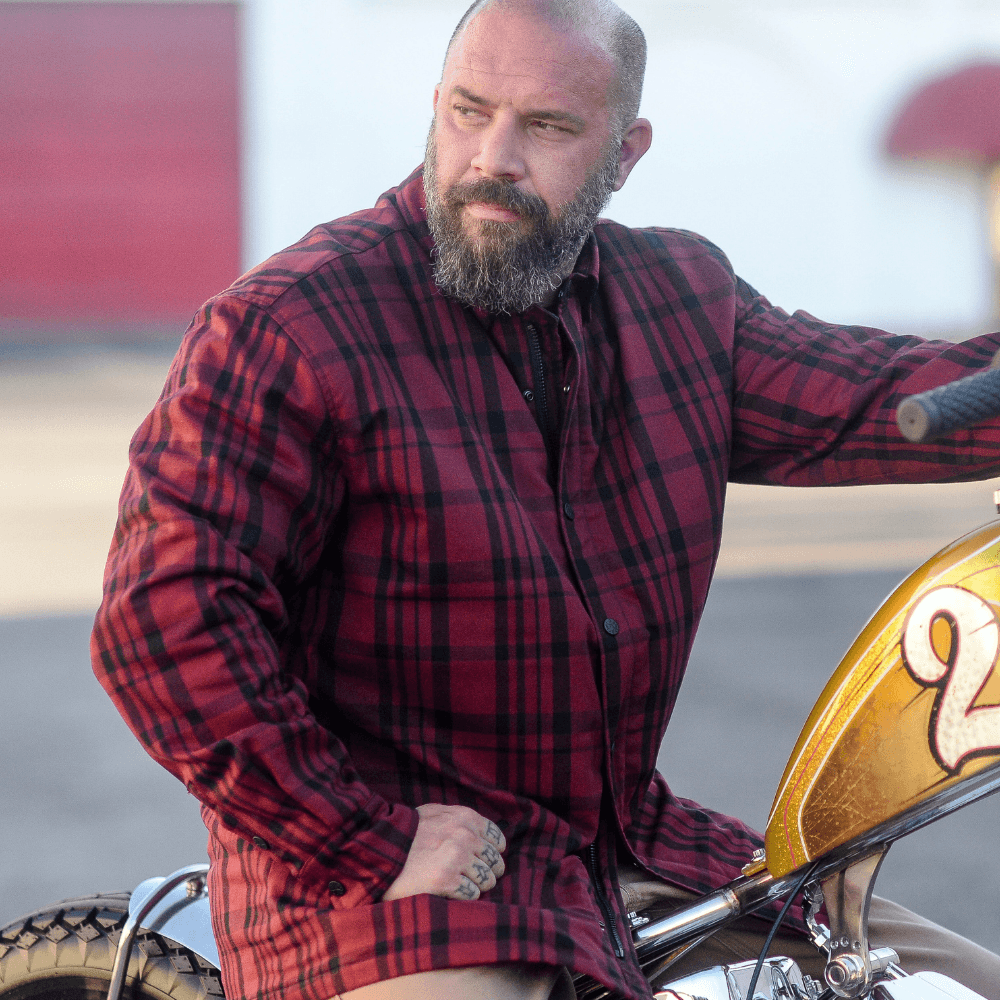 Mean Bird Motorcycles Flannel Jacket Mens Burgundy Check