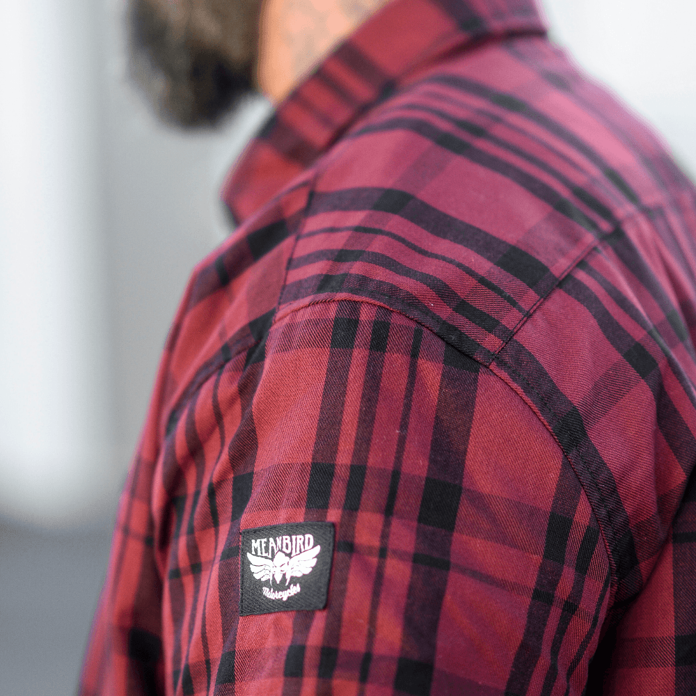 Mean Bird Motorcycles Flannel Jacket (Mens) Burgundy Check - Red Torpedo