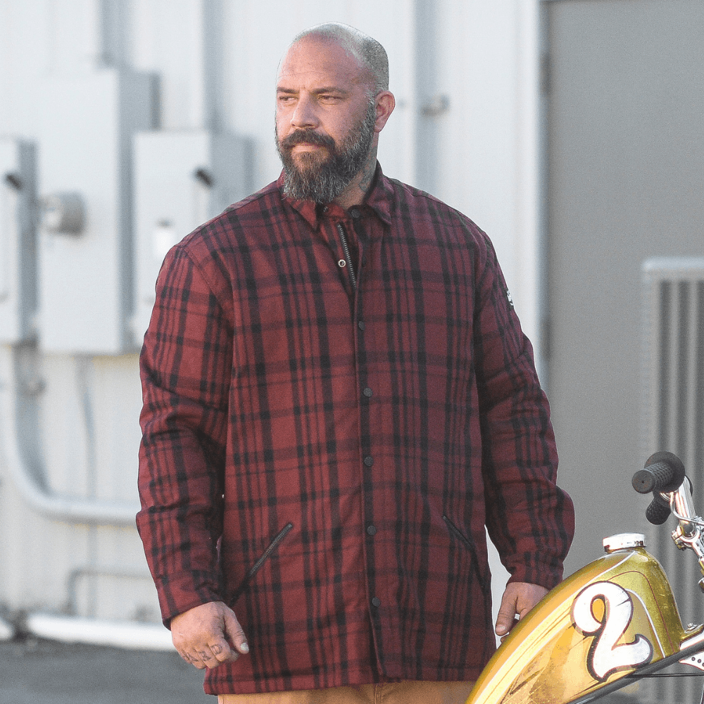 Mean Bird Motorcycles Flannel Jacket (Mens) Burgundy Check - Red Torpedo