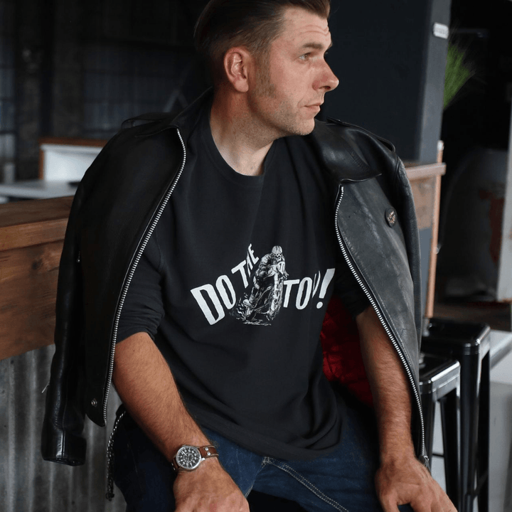 Ton Up Clothing 'Cafe Racer' Mens Black Long Sleeve Waffle Top - Ton Up Clothing