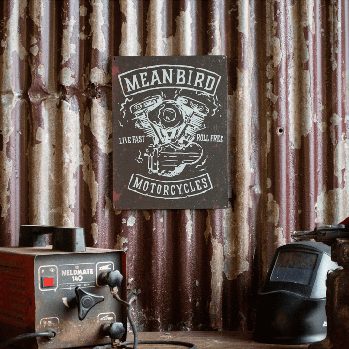 Mean Bird Motorcycles 'Mean Machine' Metal Garage Plate - Red Torpedo