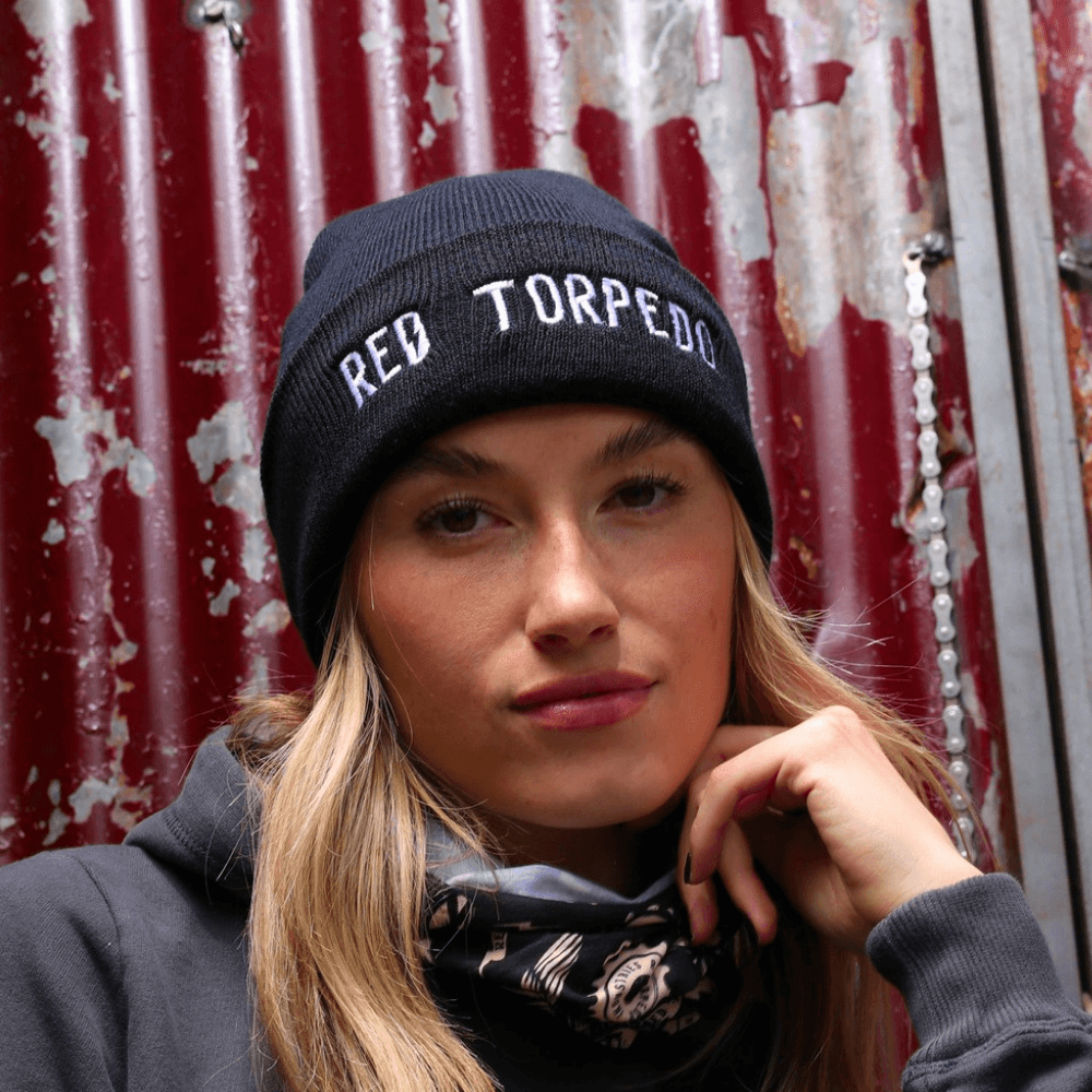 Red Torpedo Lightning Bolt Black Beanie - Red Torpedo