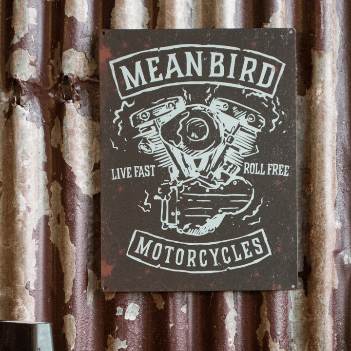 Mean Bird Motorcycles 'Mean Machine' Metal Garage Plate - Red Torpedo