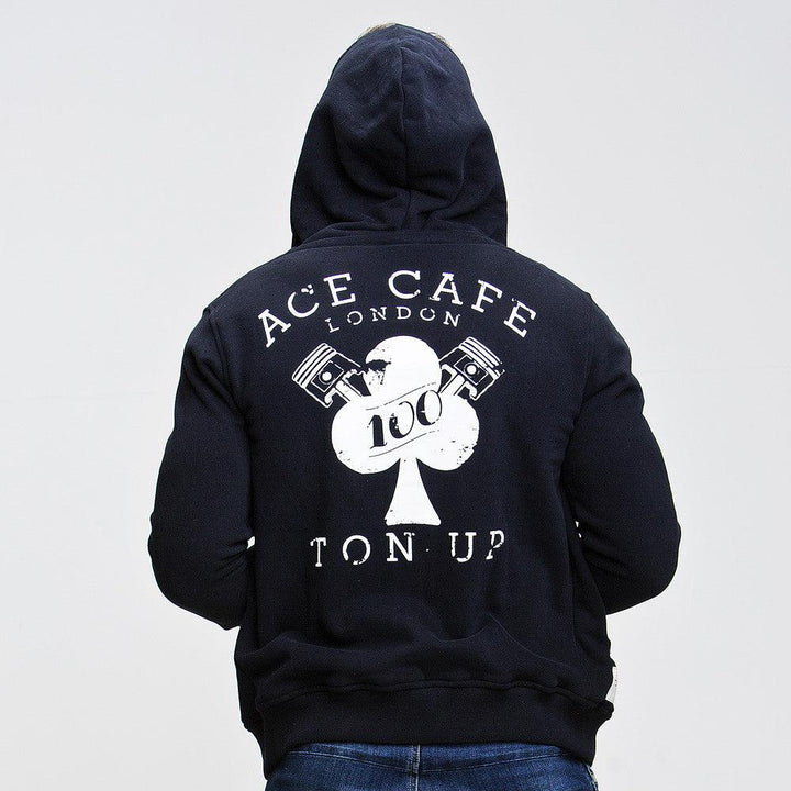 Red Torpedo Ace Cafe Ton Up (Mens) Black Zip Hoodie - Red Torpedo