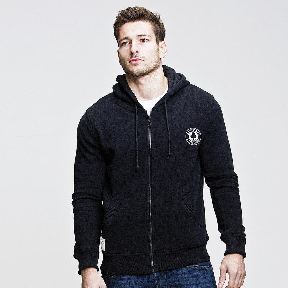 Red Torpedo Ace Cafe Ton Up (Mens) Black Zip Hoodie - Red Torpedo